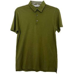 Pringle of Scotland 100% Silk Polo Olive Green 3 Button Shirt Men Small Slim Fit